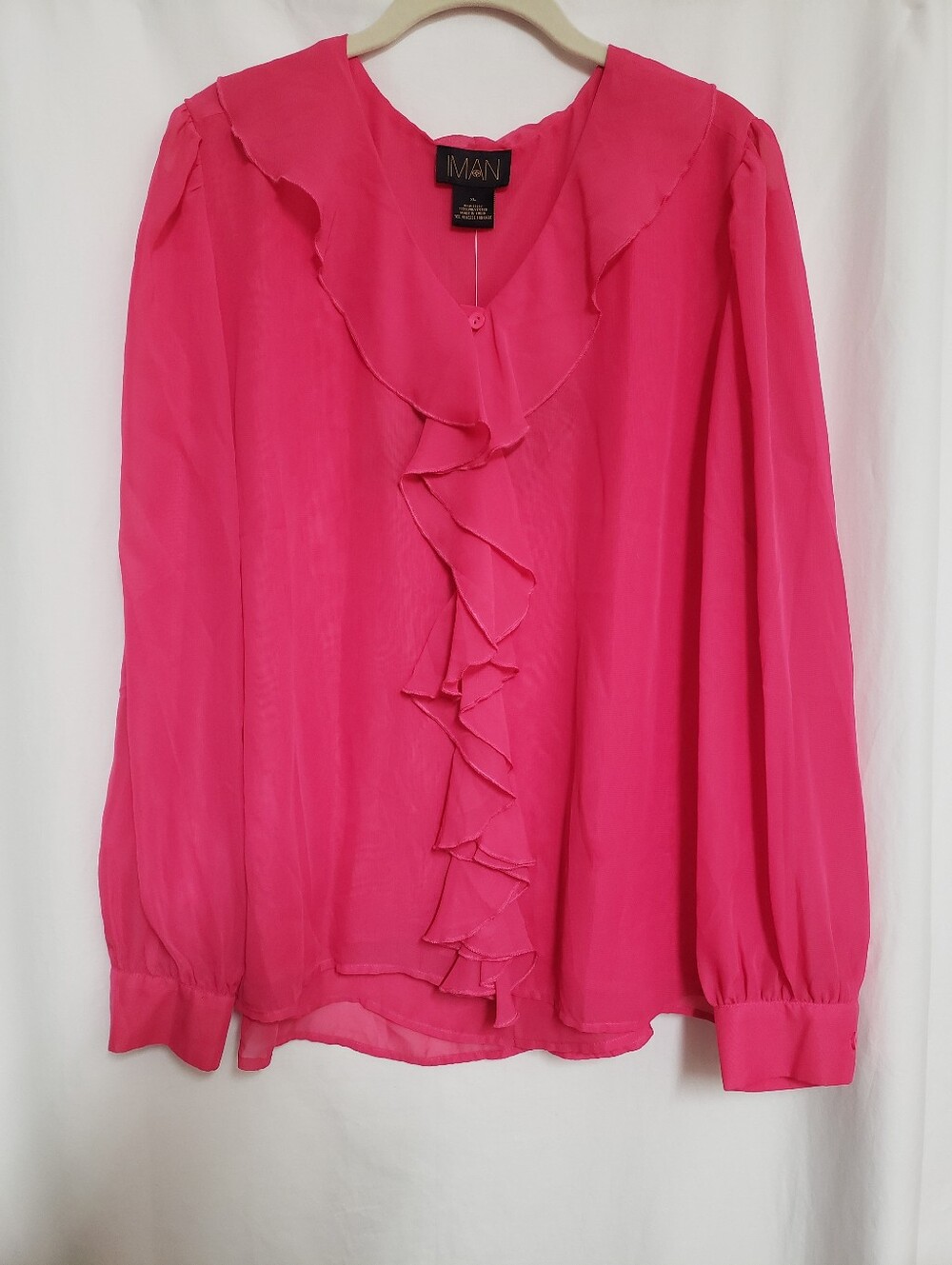 IMAN Bright Fuchsia Ruffle Front Long-Sleeve Blouse
